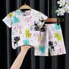 2 Pcs Kids Home Wear Set Cotton Cute Cartoon Printing Round Neck Short Sleeve Top Shorts Pajamas