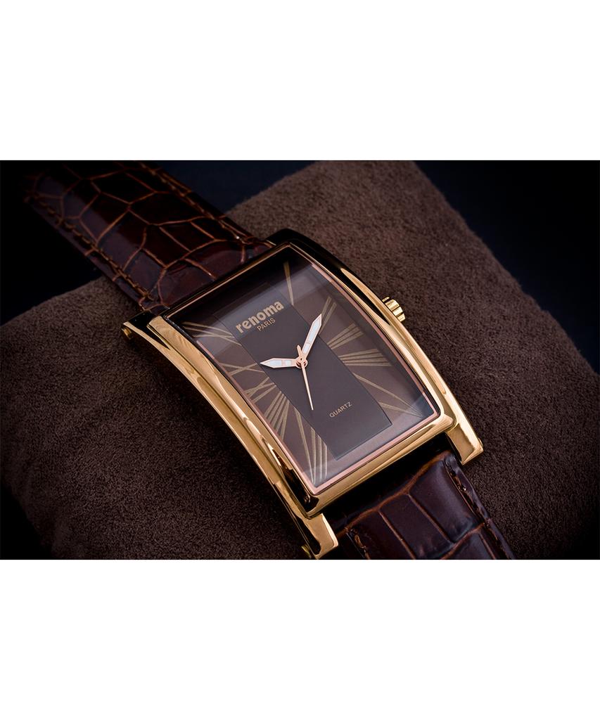 Lenomasigye Re195 Roman Numeral Men'S Leather Wristwatch Black / Brown / White