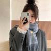 Sweet Plaid Retro Scarf Korean Style Student Versatile Warm Embroidered Love Cute Tassel Scarf Women's Winter Trend