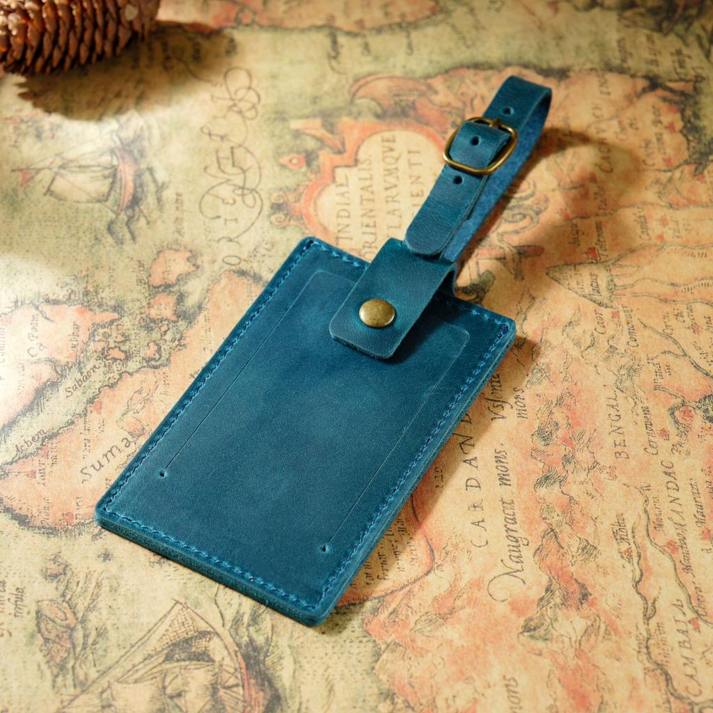 2025 Vintage Genuine Leather Luggage Tag Rectangle Travel Hang Tag Personalized Check-in Card Holder for Airplane/Business Trips