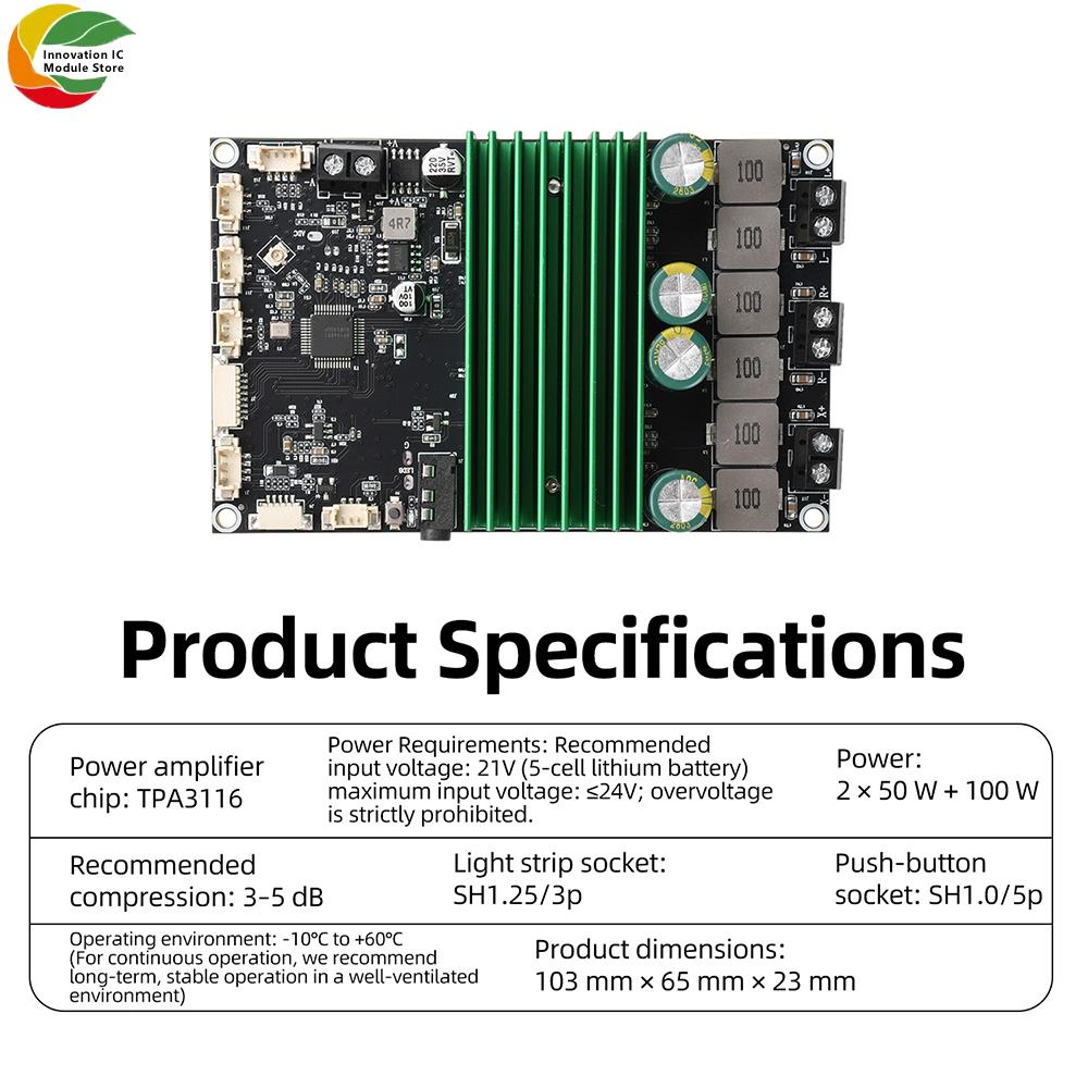 Dc 24V Bluetooth Amplifier Board Tpa3116 Amplifier 2.1 Channel Dual Channel 2 * 50W+100W Supports Mobile App Tuning