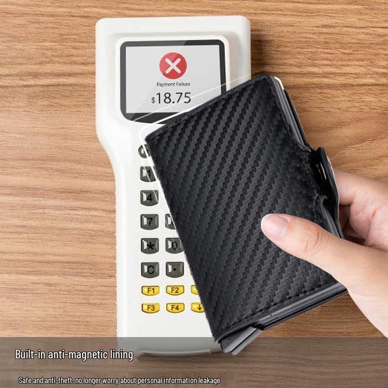 Men's Carbon Fiber RFID Anti-Theft Double Layer Metal Card Holder Wallet