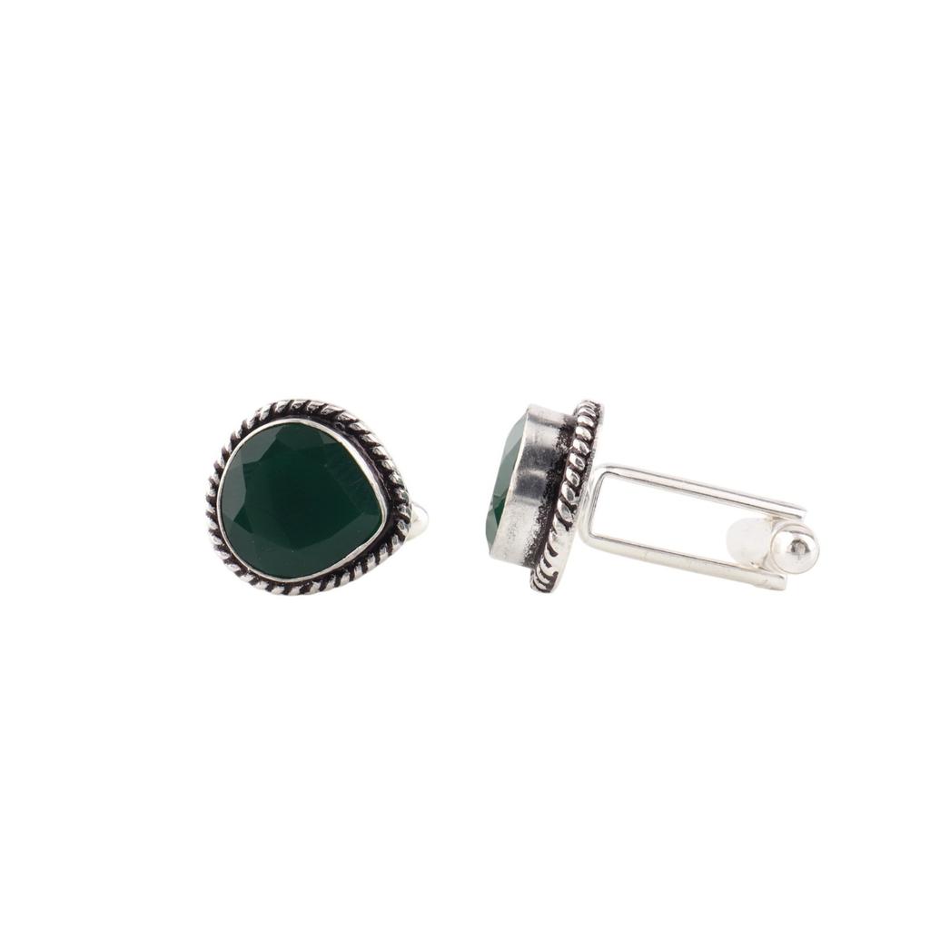 Green Onyx Gemstone 925 Sterling Silver Jewelry Handmade Groom Cufflinks 0.62" CL-8-14