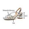Fashion Summer Women Sandals Concise Square Toe Chunky Heel Women Shoes High Heel Genuine Leather Shoes Golden Weave Sandals for Women