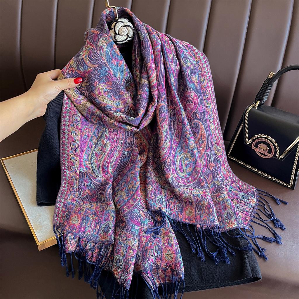 Winter Thick Warm Jacquard Scarf Outdoor Women Travel Retro Paisley Cashmere Tassel Shawl Neck Wrap Pashmina Muslim Hijab