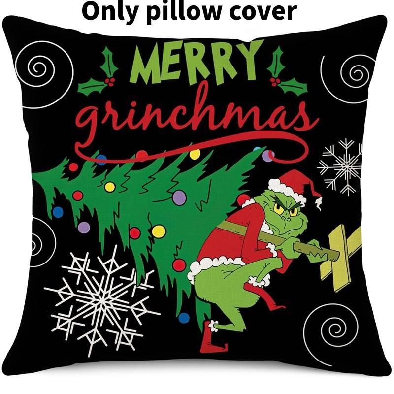 Cozy Green And Red Grinch Christmas Pillow Cover For Stylish Home Dcor 45x45cm