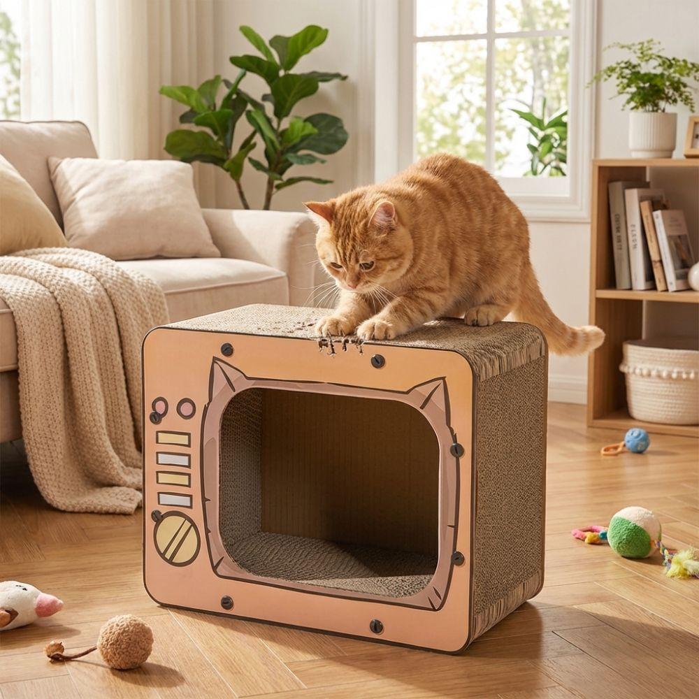 Domek drapak dla kota w kształcie telewizora, antypoślizgowa wieża wspinaczkowa dla kota, interaktywny plac zabaw, zabawa dla kotów
