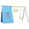 3-in-1 Swing Set, Play Tent, Swing, Gymnastic Rings, Metal, Plastic, Green