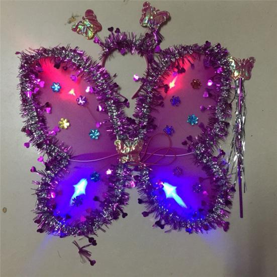 Kids Butterfly Wings Set LED Glowing Fairy Wing Butterfly Headband Tassel Wand Kit