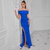New Sexy Dress Solid Color Shoulder Slim Split Evening Dress Sexy Temperament Women's Long Dress