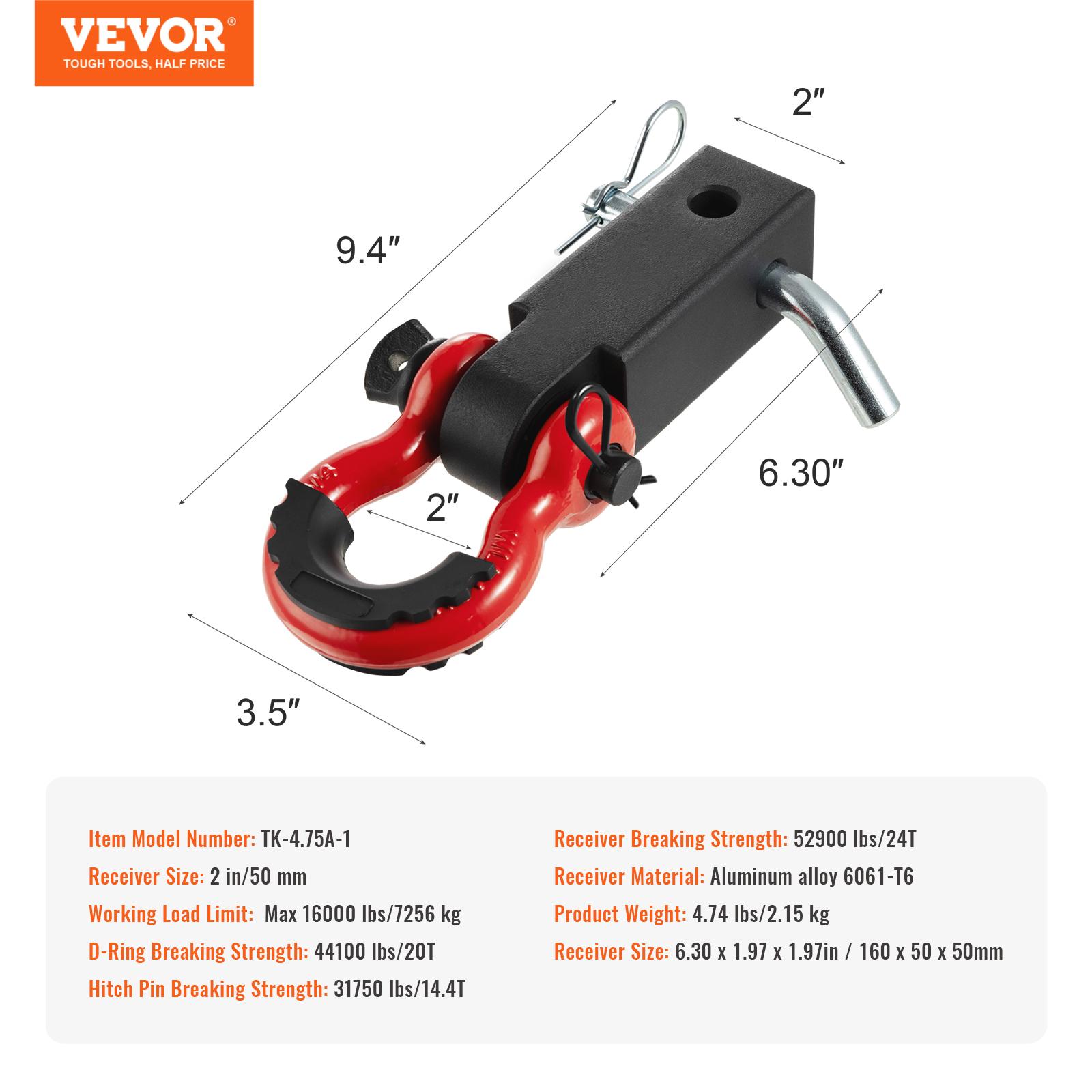 SucceBuy 2in D-Ring Shackle Hitch Receiver with Trailer Hitch Lock Pin Towing Accessories for Trucks Off-Road Vehicle Recovery 52900lbs