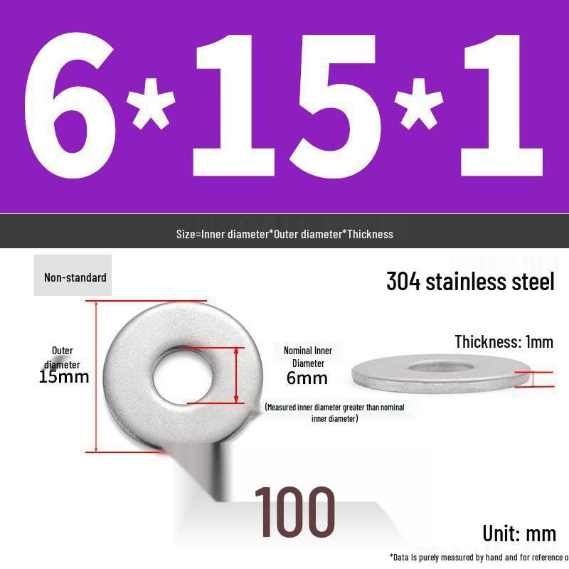 304 Stainless Steel Thickened Flat Washer Ring - Various Sizes (M1.6-M22)