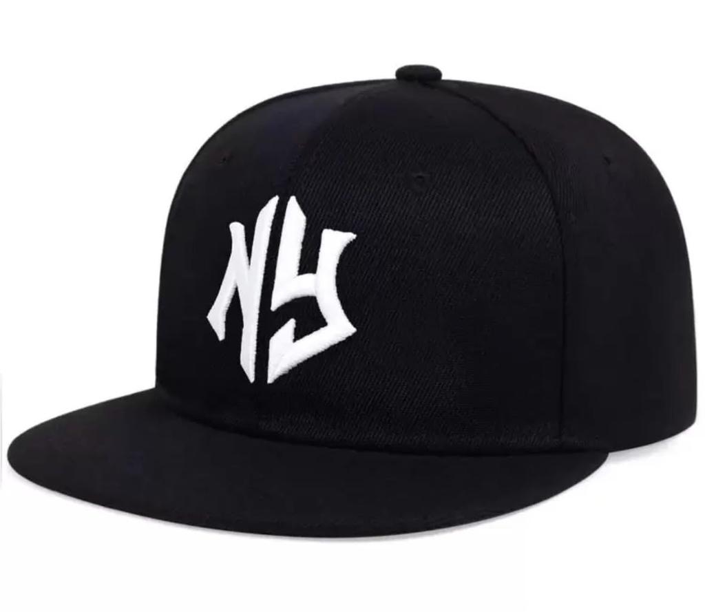 [sproutsy] Flat Visor Cap with Embroidered Logo, Snapback Hat, NY (JP, Numeral Size, 58.0 cm, Black)