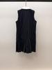 Autumn French Commuter Striped Sleeveless Pleated Dress with Turn-Down Collar