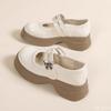 Fashion Retro pearl small leather shoes for women in summer shallow mouth simple comfortable versatile thick soled round toe shoes