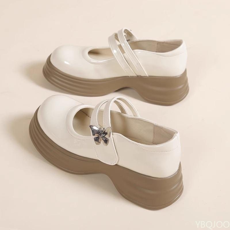 Fashion Retro pearl small leather shoes for women in summer shallow mouth simple comfortable versatile thick soled round toe shoes