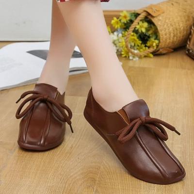 Yeni Yuvarlak Burunlu Loafer Kadın Bağcıklı Düz Renk Ayakkabı Kadın Pu Deri Düz Ayakkabı Kadın Günlük İlkbahar Kaymaz Düz Ayakkabı Bayan Zapatos