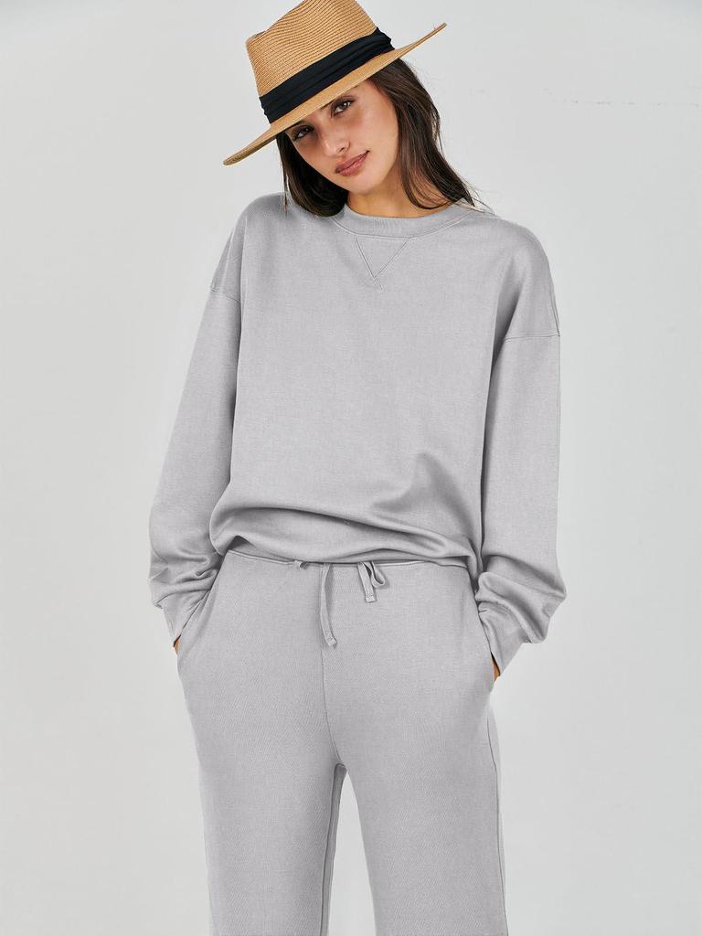 European-American Autumn/Winter Crew Neck Pullover & Long Pants Women's Fashion Set