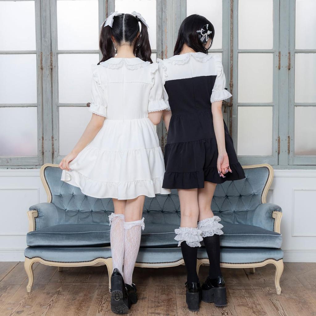 Yumetenbou Mass-Produced Clothing [Dear My Love] Casual Dress, Round Collar, Bustiered Dress, Women's, Gingham Black, Yumetenbou