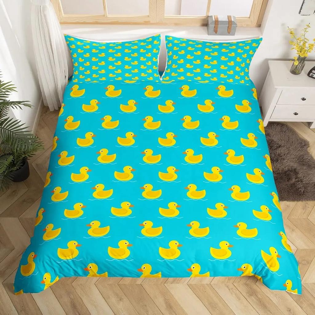 Colorful Duck Bedding Set Kids Cartoon Ducks Duvet Cover Graffiti Rustic Animal Comforter Cover Farmhouse Animal Quilt Cover