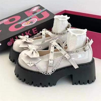Women's Mary Jane Shoes Lolita Solid Color Spring Fashion Butterfly Knot Outdoors Thick with Non-slip Female Shoes
