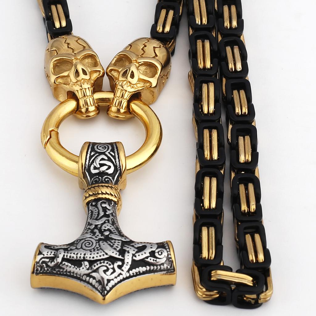 Retro Gold Skull Men's Necklace Skull Fashion Never Fade Stainless Steel Pendant Necklace Accessories Jewelry Gift