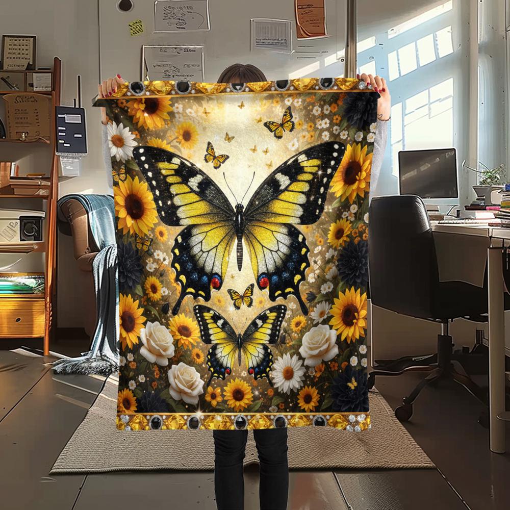 1PC 3D Butterfly Print Flannel Blanket, High quality All Seasons, Home Decor, Warmth and Comfort, Perfect for Christmas Gifts