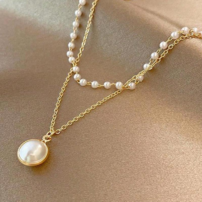 1pc Glamorous Stainless Steel Faux Pearl Decor Layered Necklace For Women For Daily Decoration