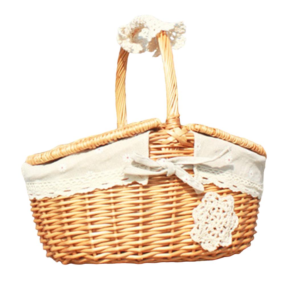 Outdoor Storage Basket with Lid Camping Snacks Picnic Basket Large Capacity Ratten Knitting Basket for Kitchen Cooking BBQ