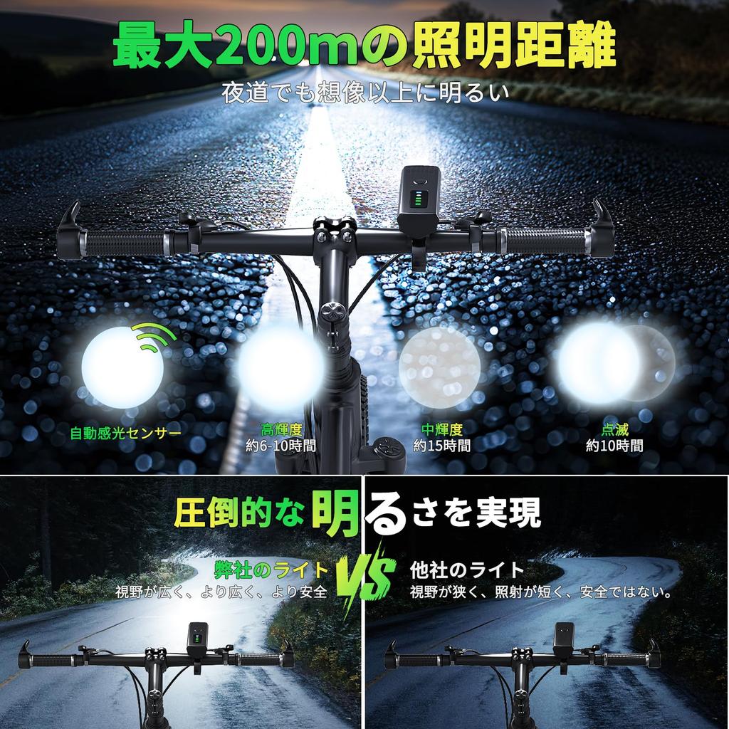 Salati Fahrradscheinwerfer, neuestes verbessertes Fahrradlicht, große Kapazität, 3600 mAh, wiederaufladbar über USB, hohe Helligkeit, Rennradlicht, Batteriestandsanzeige