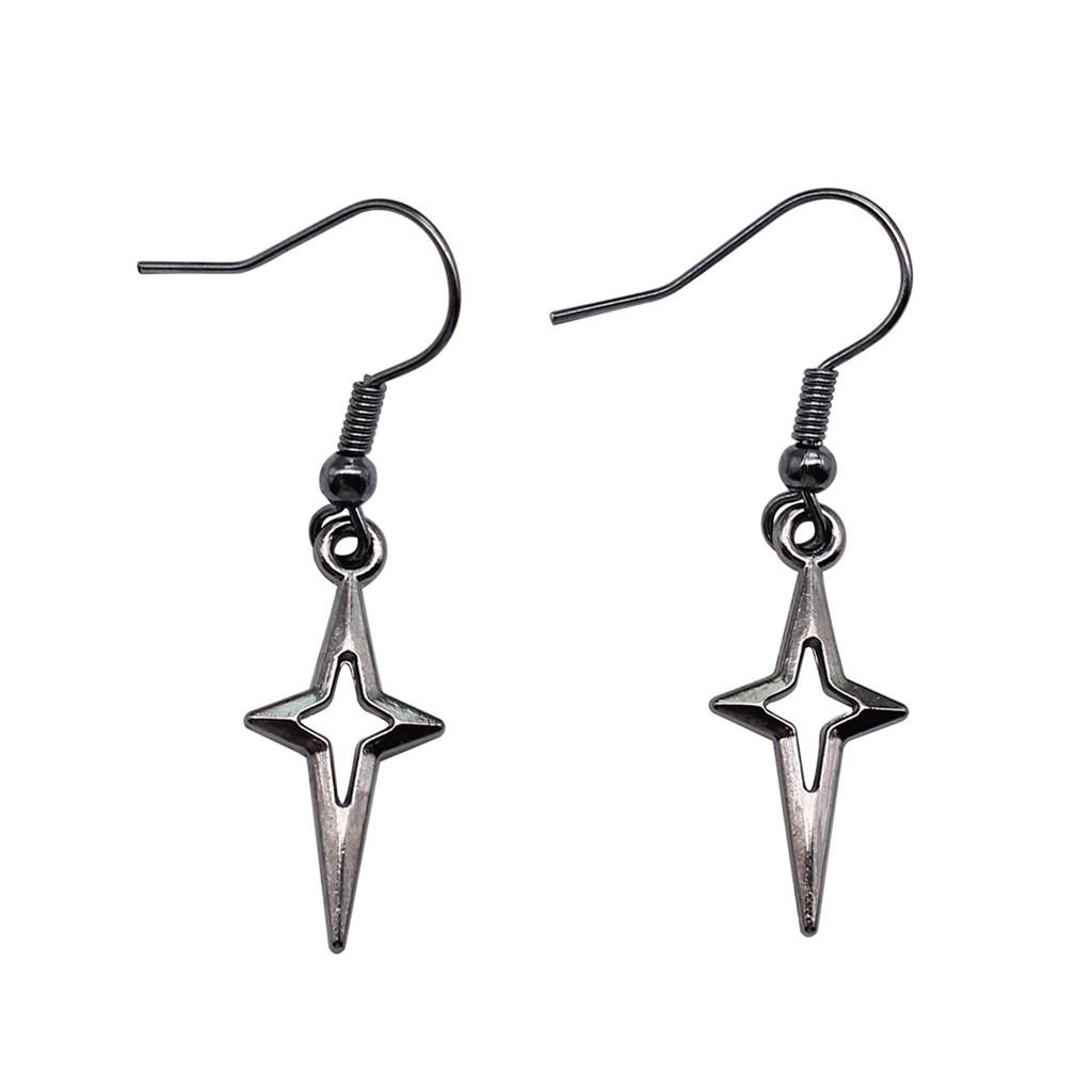

Black Matte Five-Pointed Star Dangle Earrings Punk Gothic Celestial Drop Earrings Aesthetic Jewelry A46-1pair-23x10mm