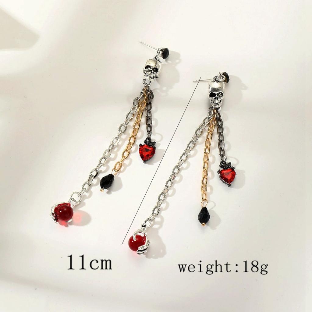 Cross-border new Halloween jewelry earrings, punk style, dark skull, hand claws, ruby tassels, pendant earrings