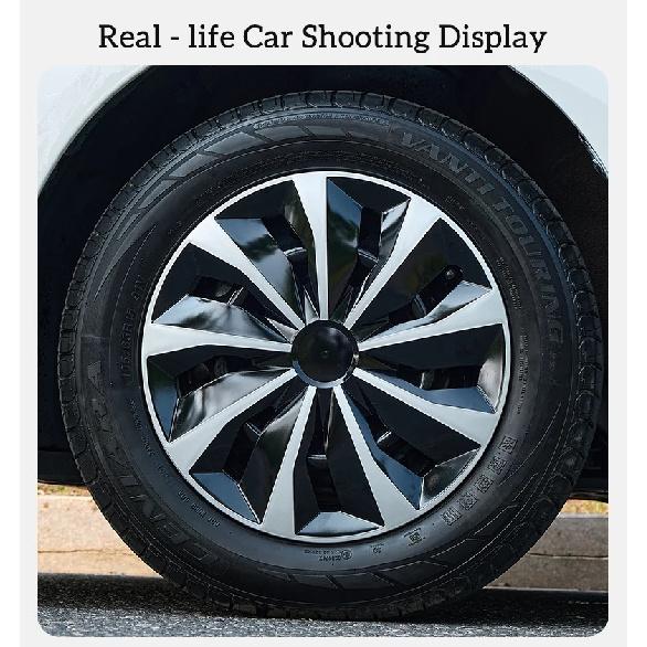 15 inch Knife Style Hubcaps Black & Silver Wheel Covers for Cars Set of 4 Fits Honda Volkswagen, Chevy, Mazda,Dodge Hub Caps