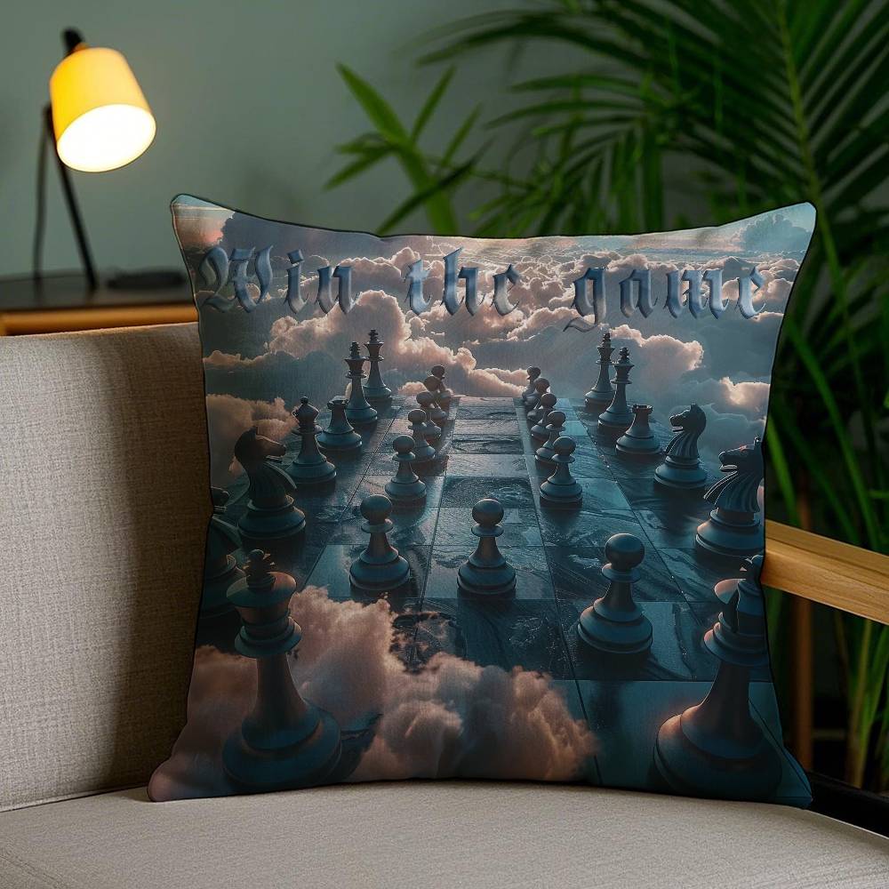 Classic Chess Pillow Case Office Sofa Dorm Chair Back Short Plush Double-sided Printing Home  Cushion Cover