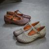 Johnature Genuine Leather Woven Shallow Mary Jane Shoes Retro Low Heeled Women's Shoes