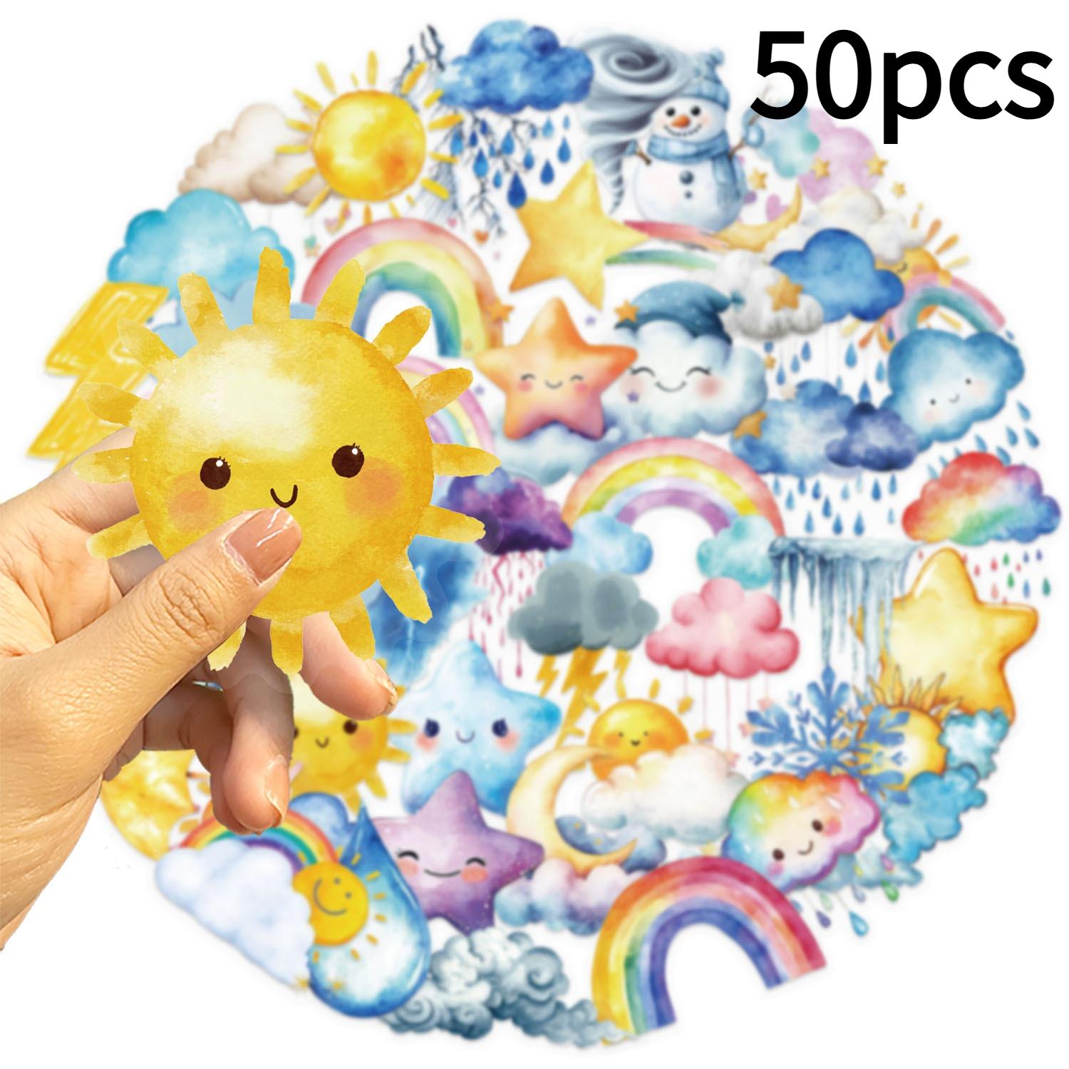 

50pcs Unique Watercolor Weather Stickers, Perfect for Decorating Phone Cases, Tablets, Fridge Magnets, Motivating Yourself