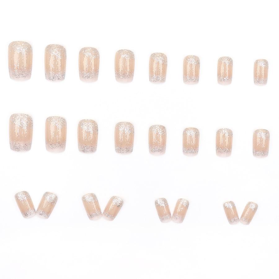 European & American Style Flash Gold Simple Nude Apricot Press-On Nails