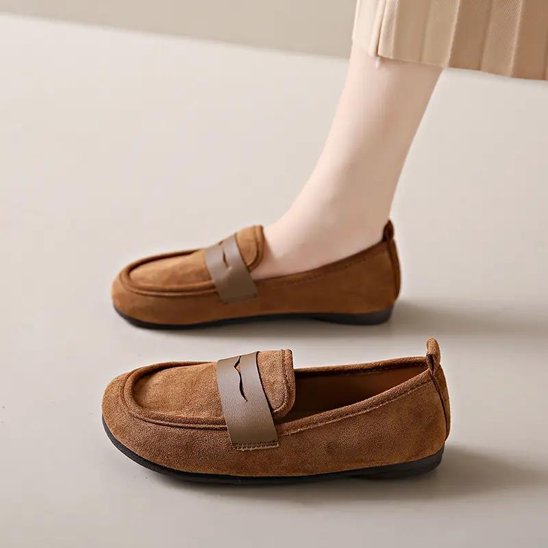 Woman's Spring Autumn Leather Casual Shoes Soft Bottom Non Slip Breathable Cover Foot Shallow Mom's Shoes Work Shoe Loafers Shoe