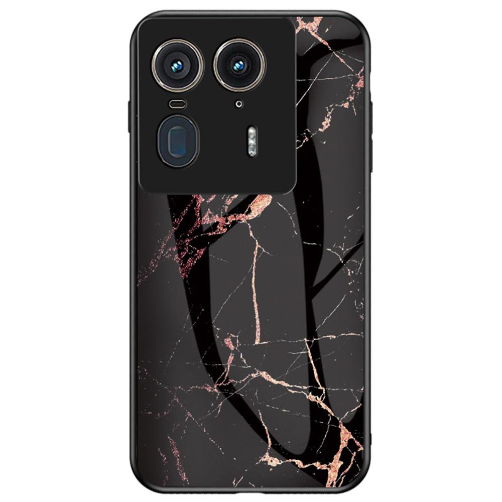 

For Motorola Edge 50 Ultra 5G/Moto X50 Ultra 5G Case Marble Pattern Tempered Glass+PC+TPU Protective Phone Cover Gold Black Marble