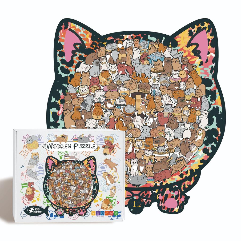 Cat Puzzle Toy Wooden Special-Shaped Puzzle Model Decompression Puzzle Handmade Puzzle