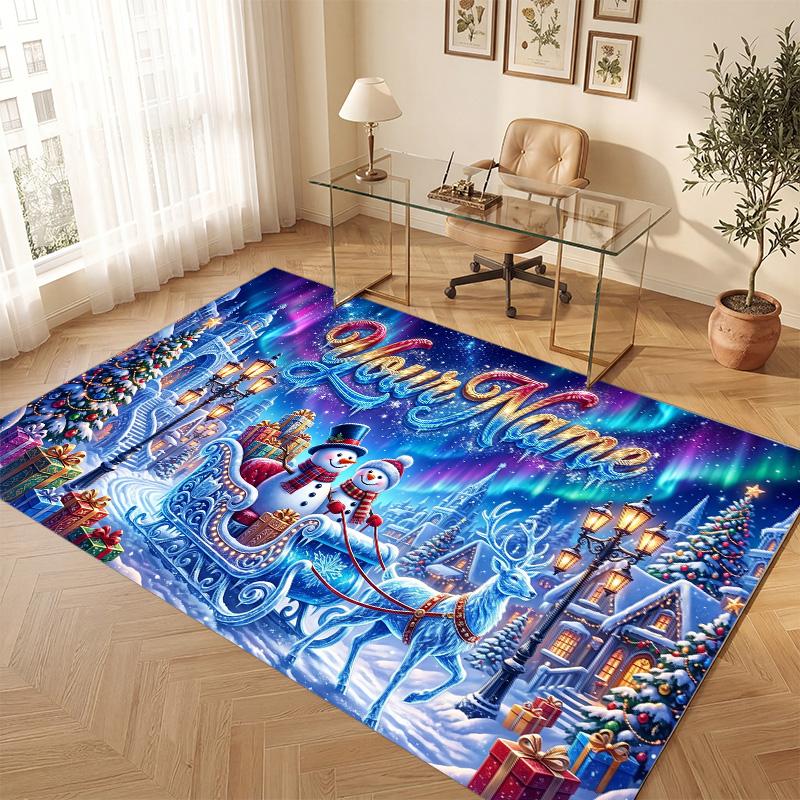 Winter Theme Soft Crystal Velvet Rug Custom Name & Text Print Non Slip Floor Rug for Bedroom Living Room