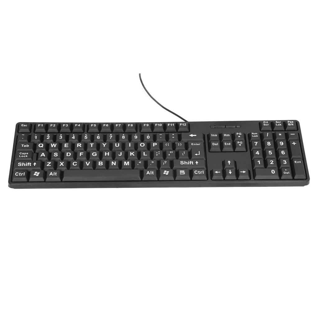 Wired Large Print Keyboard for Elderly 104 Keys Large Character Plug and Play USB Keyboard ABS Wired Keyboard for Laptop