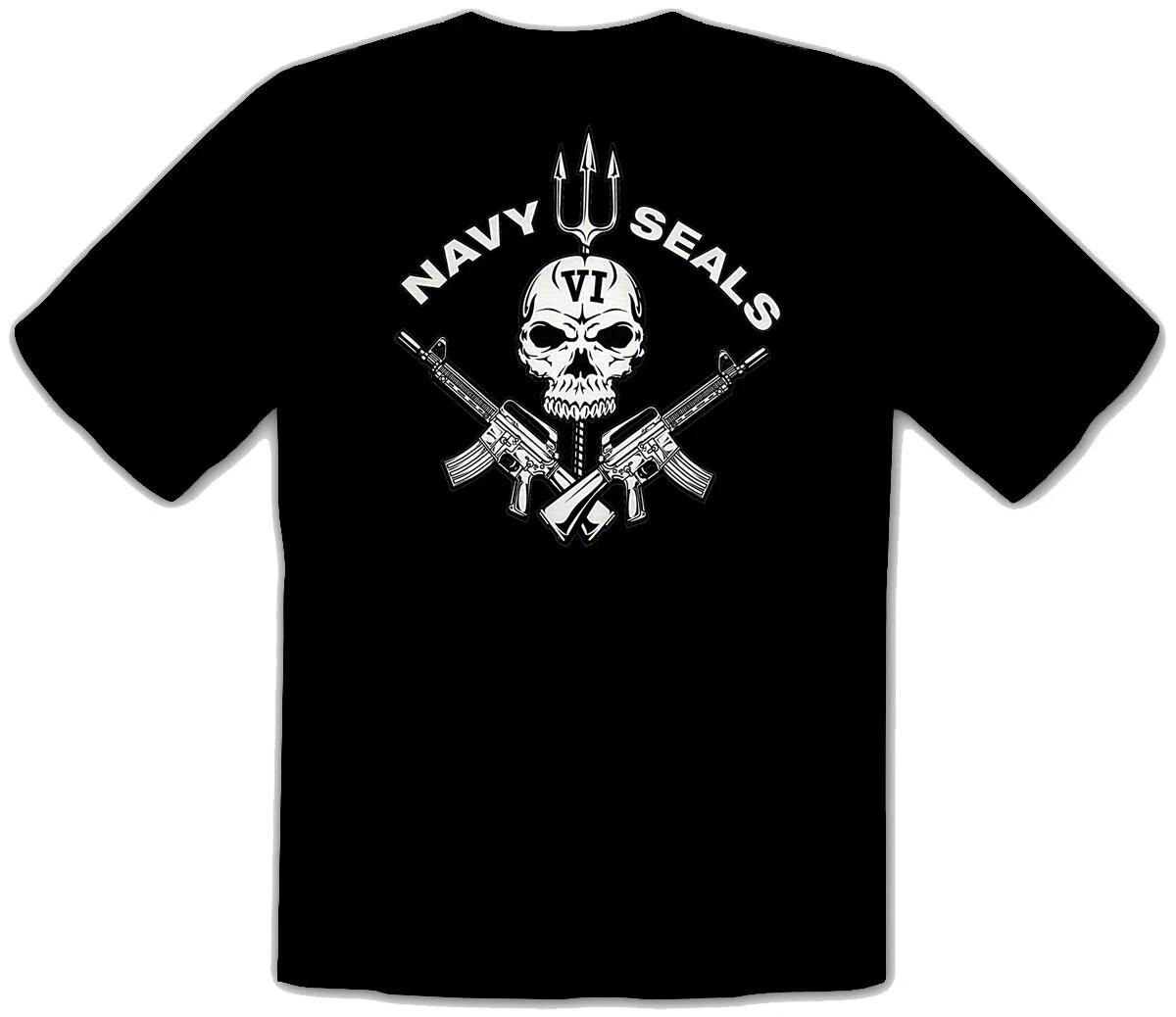 Navy Seals US Marines Army USMC Special Forces Skull Black T-Shirt -428 S