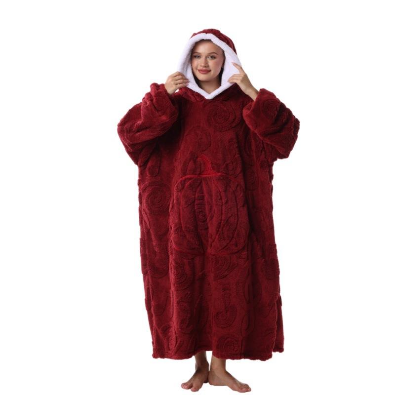 Wearable Blanket Hooded Robe for Women and Men Oversized Winter Warm Flannel Sweatshirt Blanket Hoodie Thick Fleece Blanket with Sleeves and Pocket
