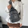 Bolso de Pecho de Mezclilla Gran Capacidad Bolso Cruzado para Mujer Viajero Múltiples Compartimentos Mochila de Estrella de Cinco Puntas