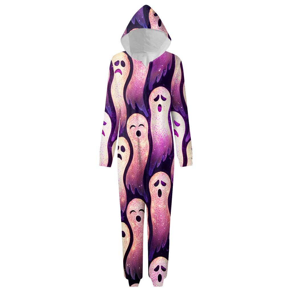 Halloween Printed Family Matching Hooded Long Sleeved Zippered Hooded Jumpsuit Set