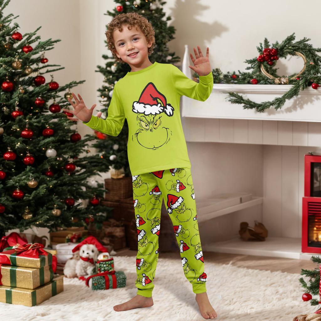 Print Cute Family Set Pajamas, Home Clothes, Family Set Long Sleeve Top Pants Set