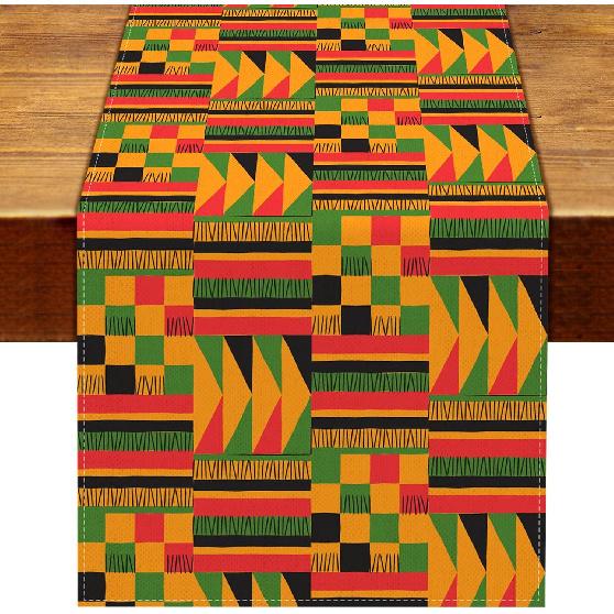 Nepnuser n Print Table Runner Juneteenth Decorations Kwanzaa Kente National Holiday Party Supply Home Kitchen Dining Room Decor 13  x 72