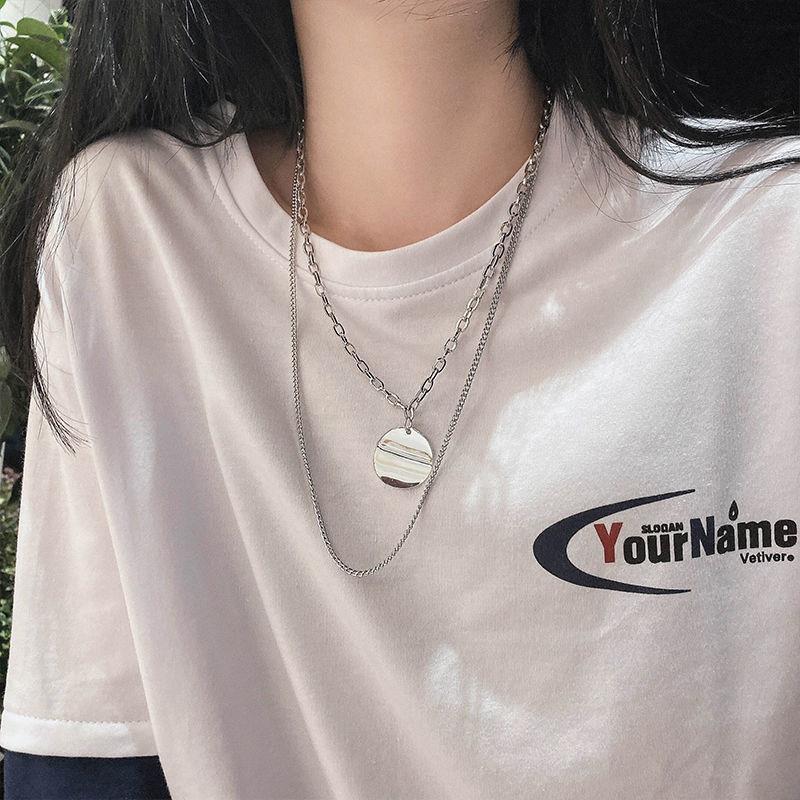 Spice Girls Sweet Cool Cosmic Opal Artificial Pearl Necklace Female Tide Double Layer Stacked Wearing Love Hip Hop Collarbone Chain