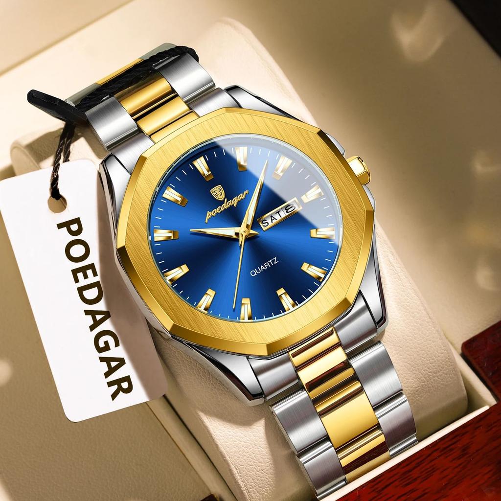 Top Brand New Business Men's Watch Steel Band Quartz Luminous Wrist Watch